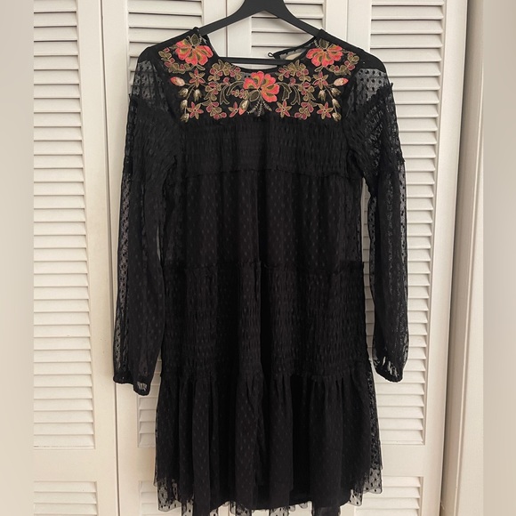 Maeve Long Sleeve Sheer Mini Dress with Slip - Picture 1 of 4